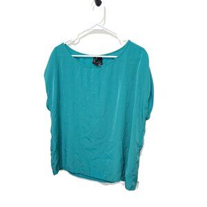 Bisou Bisou Blouse Aqua Blue Flowy Womens Soft Size Large Colorful Tropical